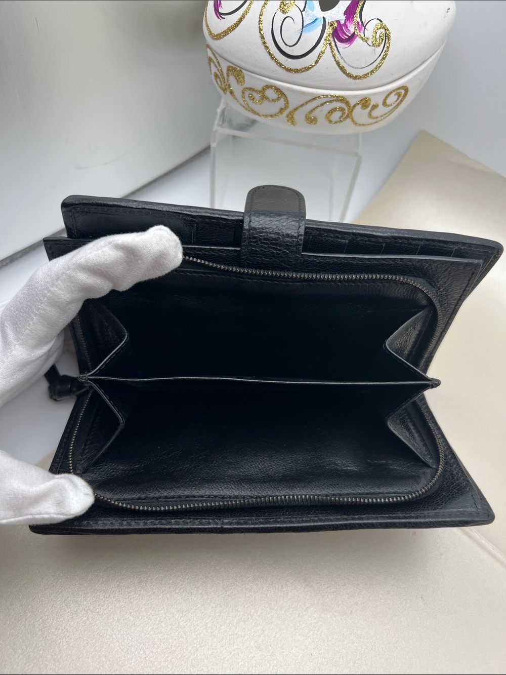 Bottega Veneta Intrecciato Snap Closure Black/Silver Woven Leather Bifold Wallet - Picture 8 of 17